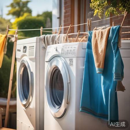洗衣机旁晾晒衣服